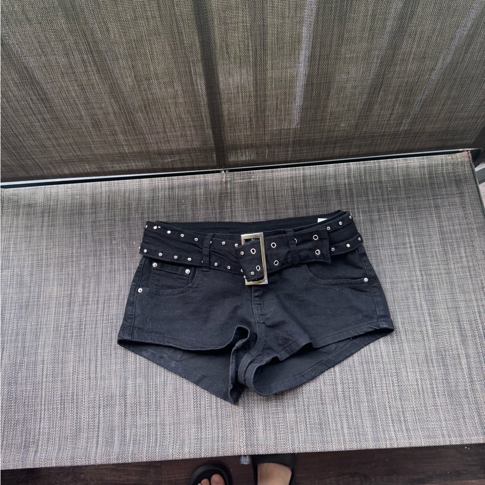 Black Studded Belted Women’s Shorts